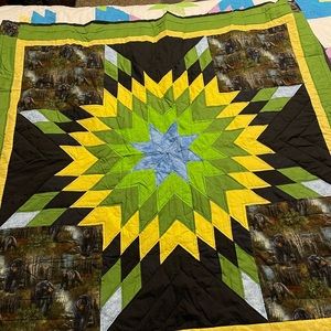 Handmade Native American star quilt ,  patterns are grizzly bears